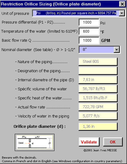 program, computation, calculation, hydraulic, water, orifice, plate, diaphragm, diameter