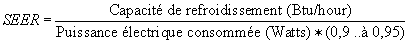 SEER, Seasonal Energy Efficiency Ratio, taux d'efficacité énergétique