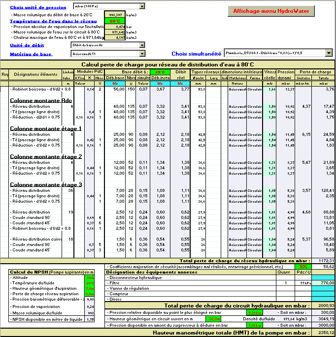 Calcul réseaux d'eau plomberie sanitaire, canalisation, canalisations, tuyauterie, tuyauteries, tube, tubes