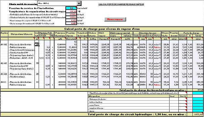 Dimensionnement réseau vapeur