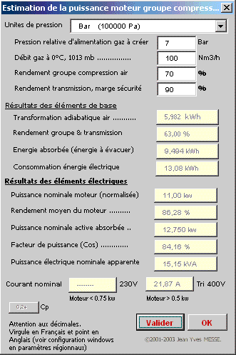 Puissance moteur compresseur d'air