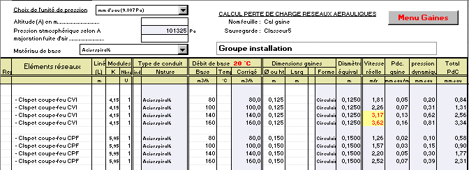 Calcul perte de charge réseaux aérauliques