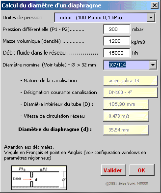 Excel, calcul, diaphragme, diamètre