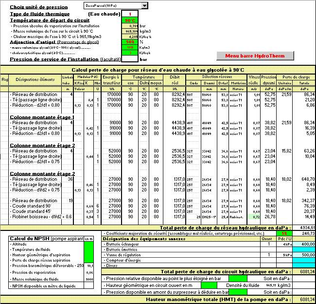 Programme de calcul sur excel. Il permet de dimensionner et d'effectuer le calcul des pertes de charge sur les circuits de distribution de chaleur tel que les réseaux d'eau chaude ou d'eau surchauffée