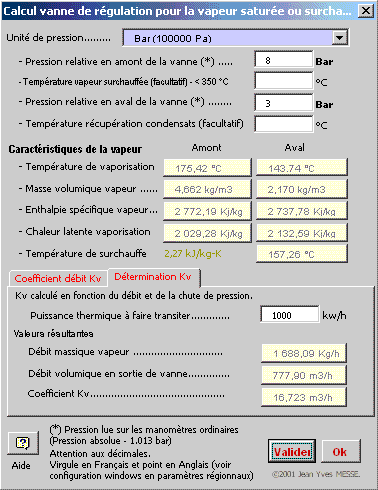 Coefficient Kv, Kvs, Kvo. Autorité de la vanne sur circuit vapeur