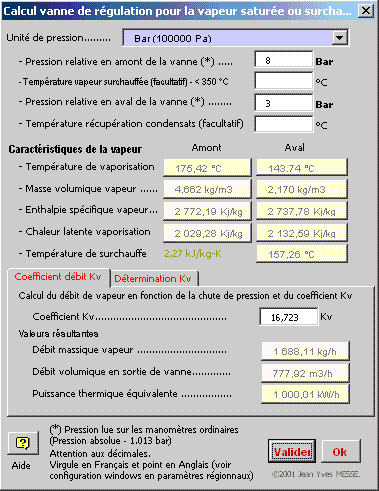 Taux de fuite, autorité, vanne, linéaire, logarithmique, calorifique, perte, charge