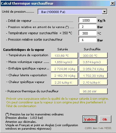 Dimensionnement surchauffeur à vapeur