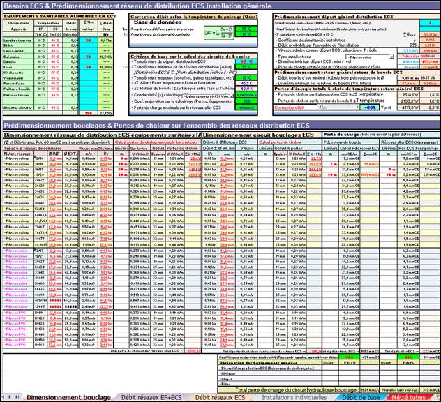 Calcul, dimensionnement, ecs, bouclage, recyclage