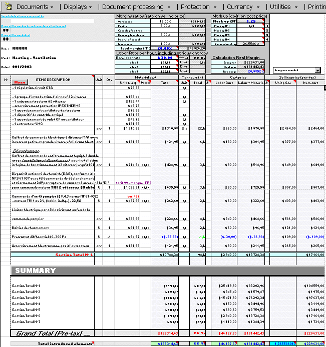 Estimation program, Estimate, Price, prices, Quote, Quotation, Construction estimating, spent study, Monthly