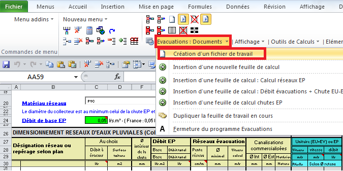 SanitEvac, dimensionnement reseau sanitaire