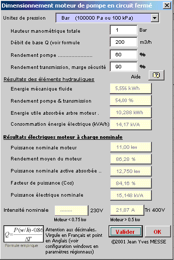 calcul moteur pompe relevage