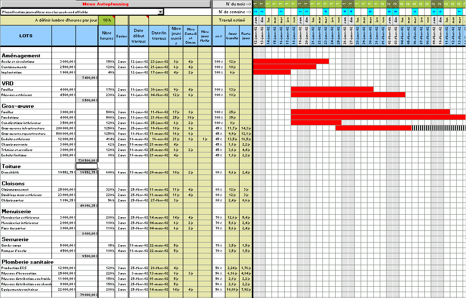 exemple planning excel 2003